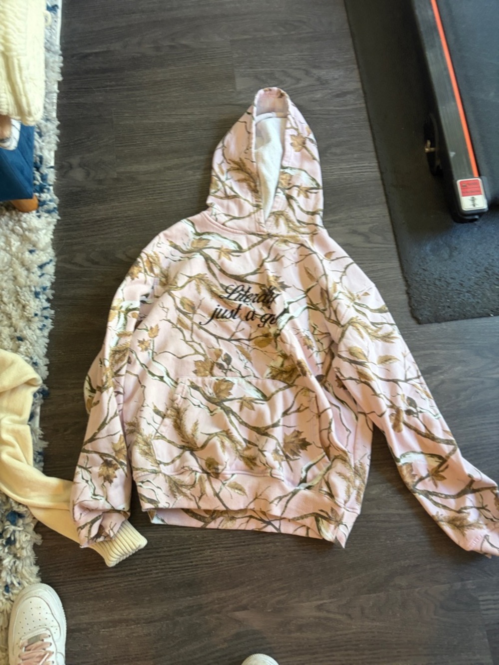 Pink Floral Hoodie with Script Detail